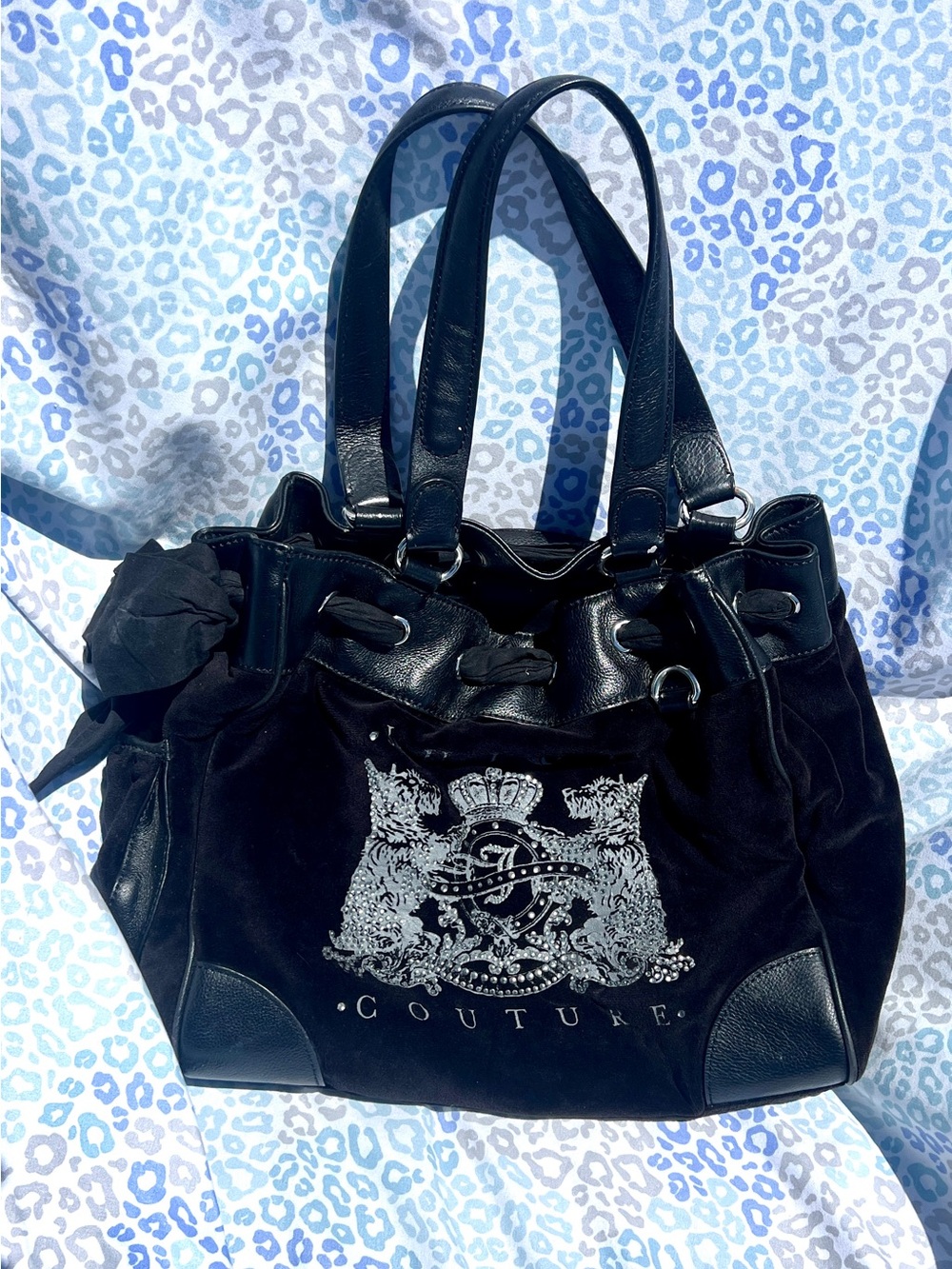 Vintage Black Juicy Couture Handbag Daydreamer Tote Bag Purse Velour Scottie Dog